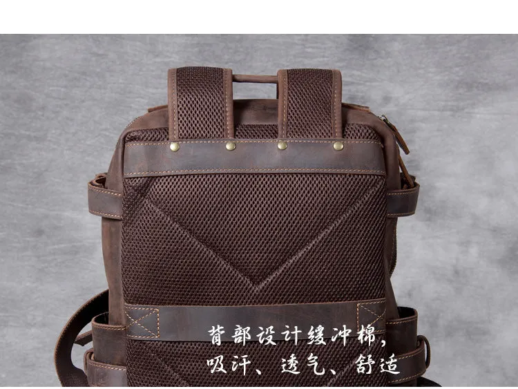 Unisex Vintage Handmade Crazy Horse Genuine Leather Laptop Backpack
