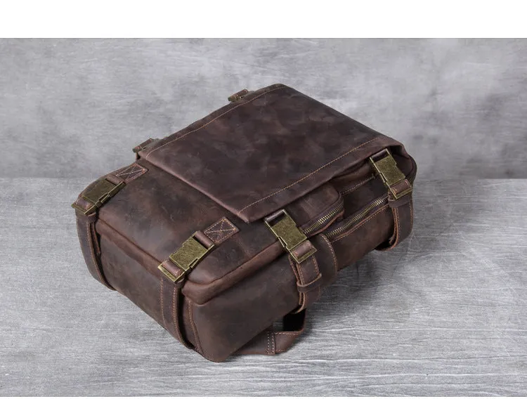 Unisex Vintage Handmade Crazy Horse Genuine Leather Laptop Backpack